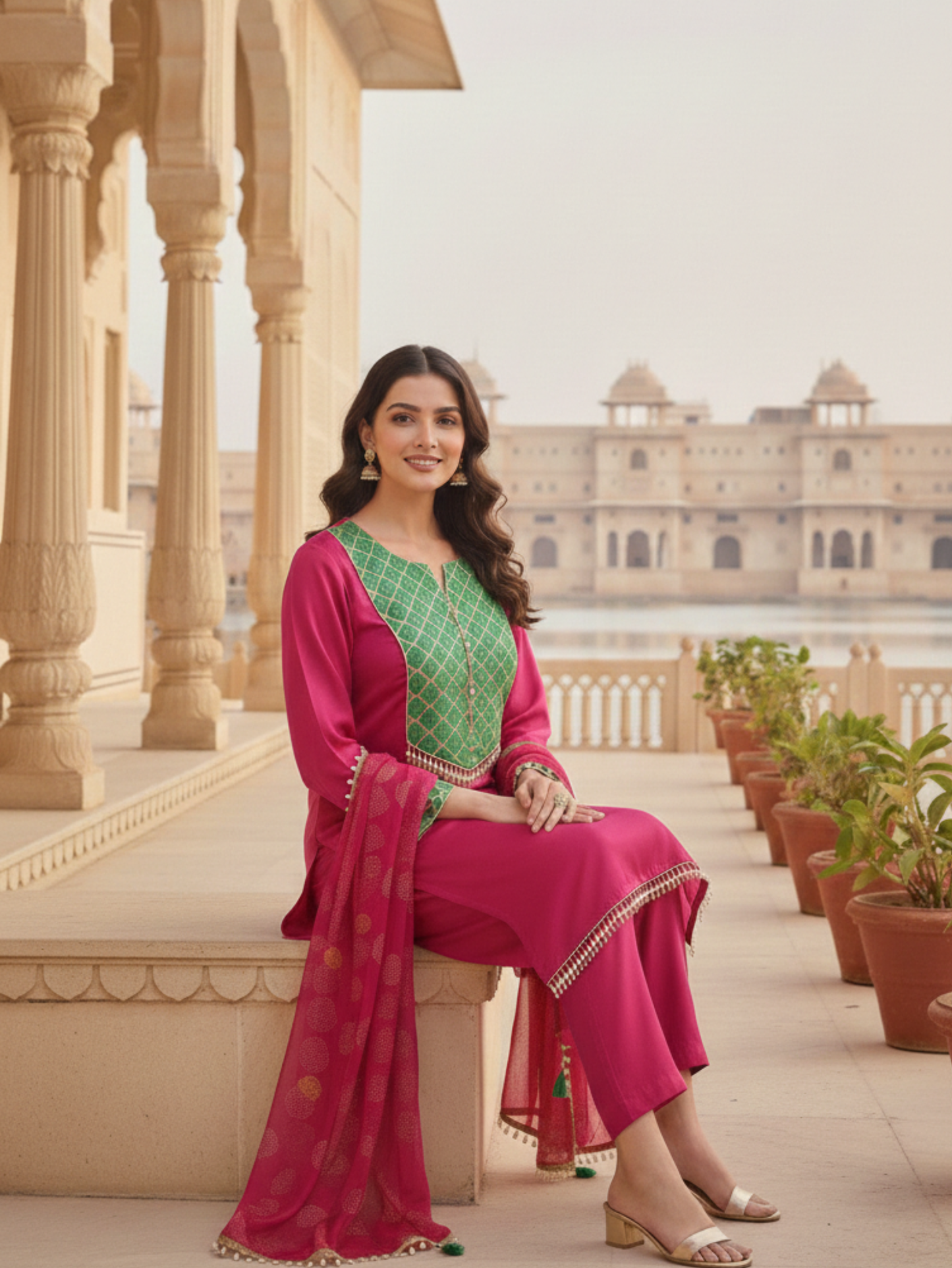 ROYAL MAGENTA PALAZZO ENSEMBLE WITH BROCADE ARTISTRY