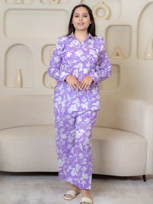 PURPLE FLORAL CO-ORD SET - Silaye