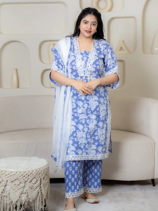 BLUE FLORAL SUIT SET - Silaye