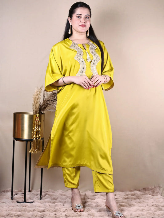 LIME GREEN KURTA SET - Silaye