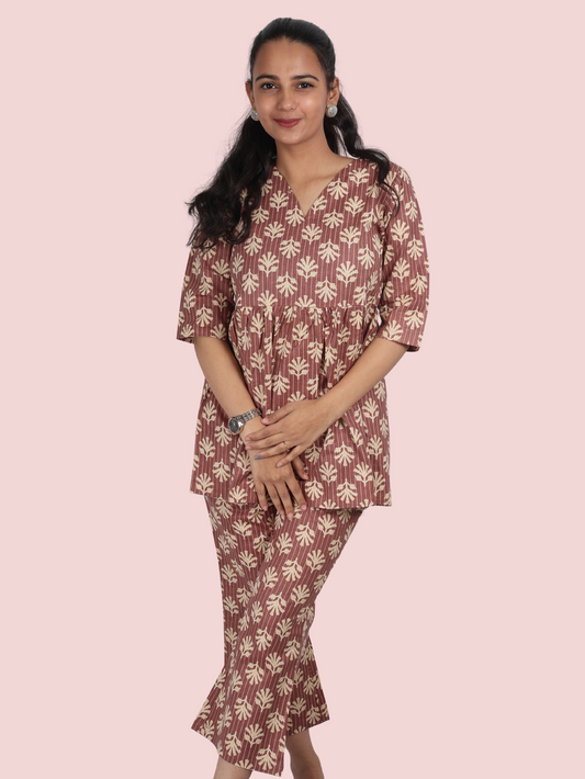 BROWN COTTON LOUNGE WEAR - Silaye