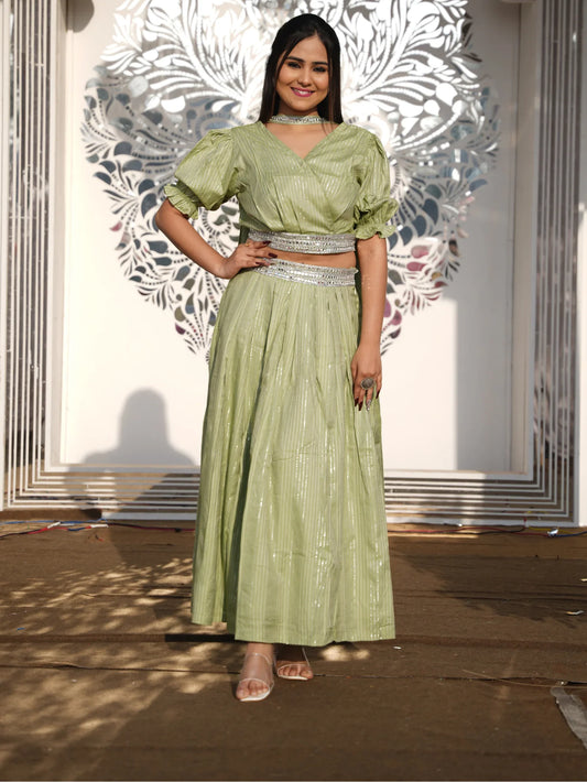 MINT GREEN SILVER SYMPHONY LEHENGA SET - Silaye