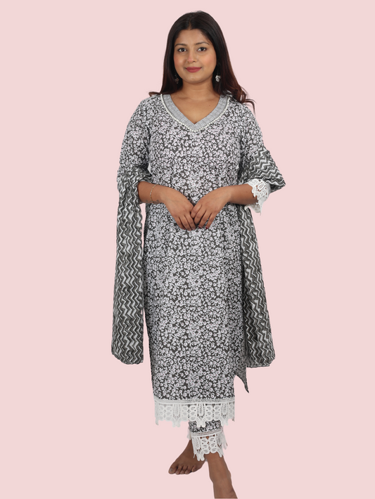 CHARCOAL PRINTED SUIT SET - Silaye
