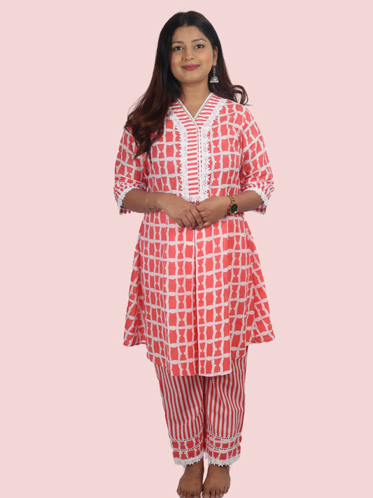 RED KURTA & PANT SET - Silaye