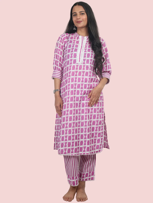 MAUVE KURTA AND PANT SET - Silaye