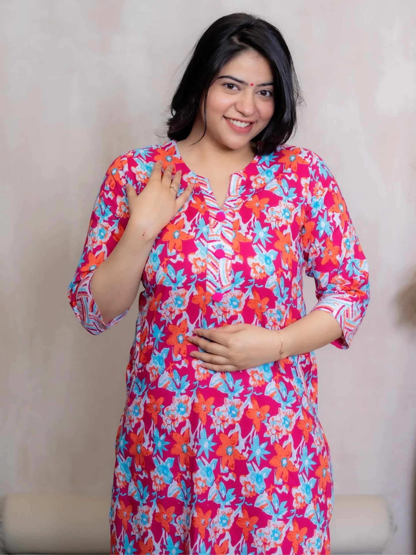 PINK FLORAL KURTA SET - Silaye
