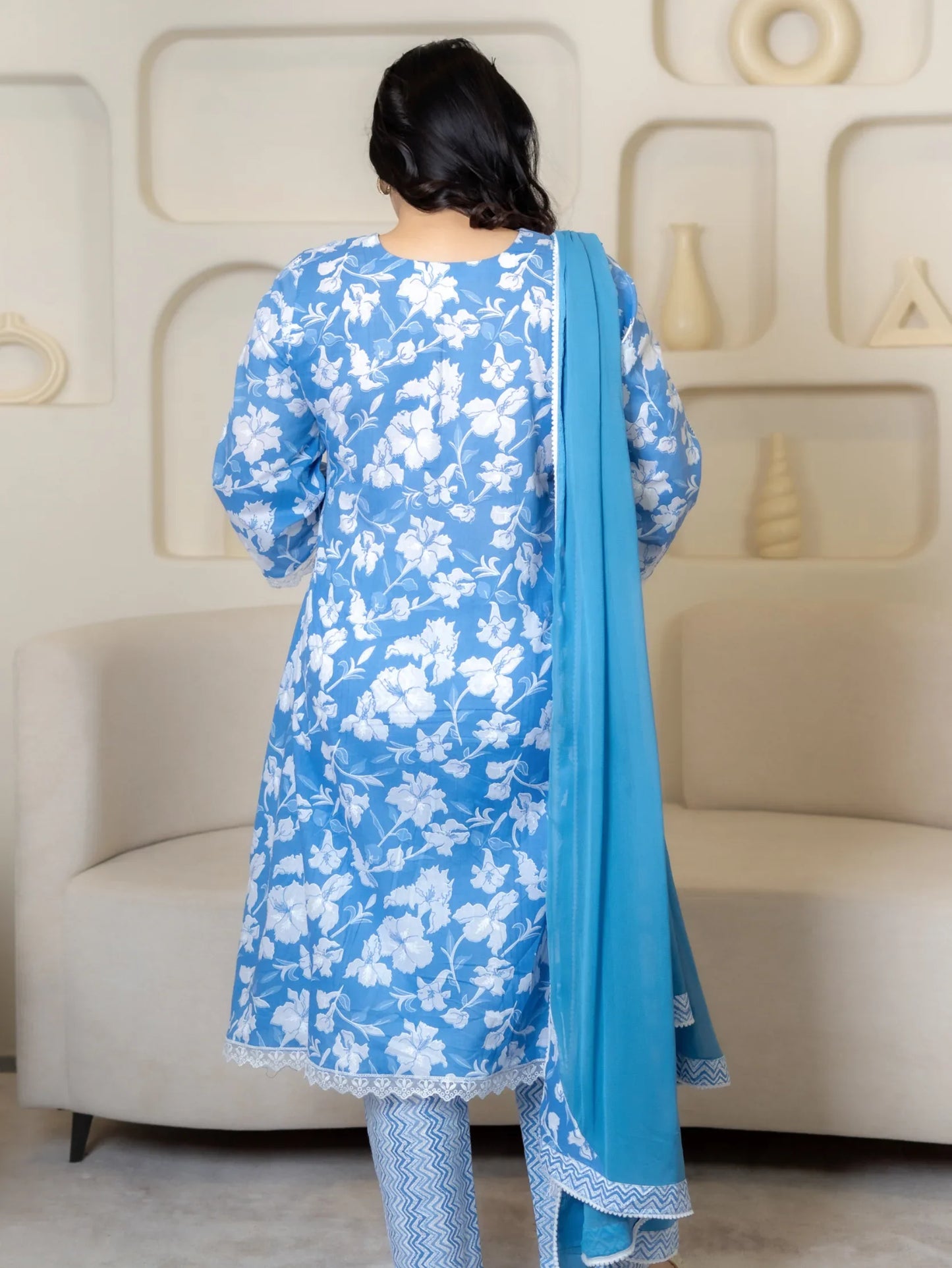 BLUE BLOSSOM ANARKALI SUIT SET - Silaye