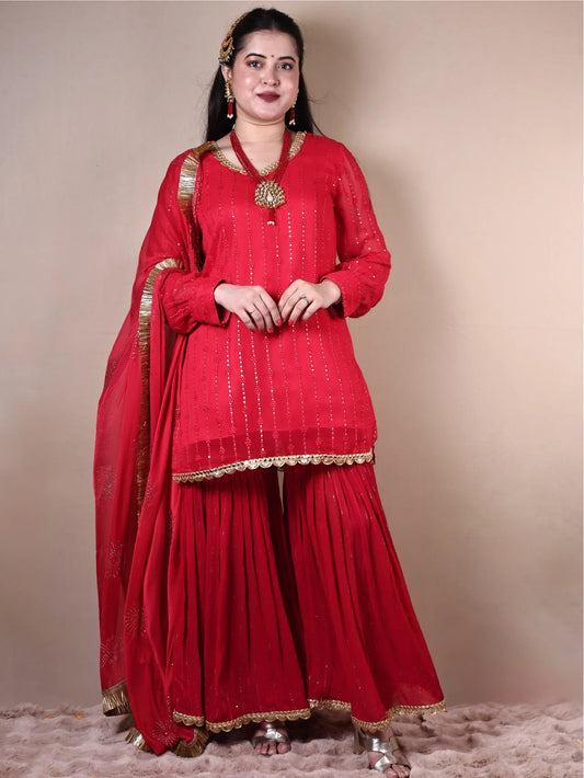 RED SHARARA SET - Silaye