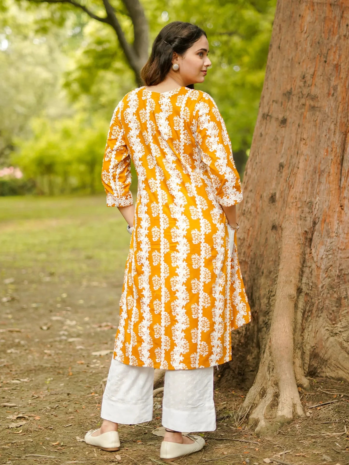 MUSTARD COTTON RAYON KURTA SET - Silaye