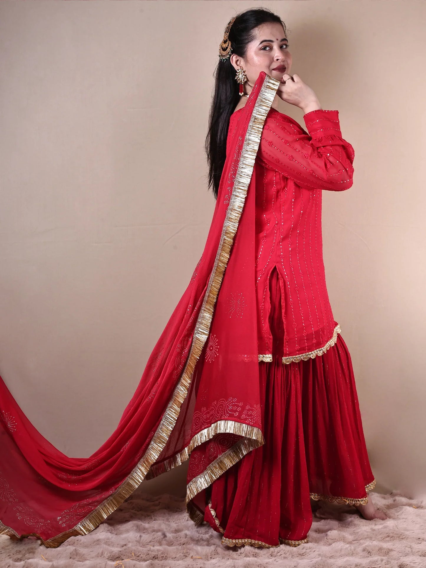 RED SHARARA SET - Silaye