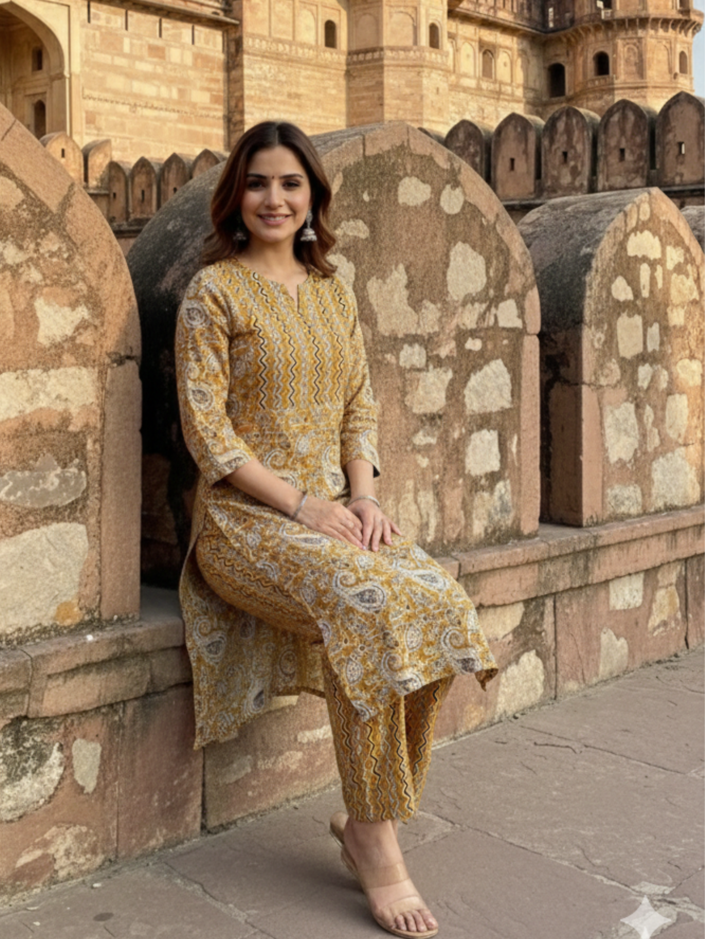 MUSTARD ROYALE PAISLEY COTTON KURTA SET