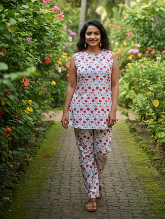 RED PURE COTTON CO-ORD SET