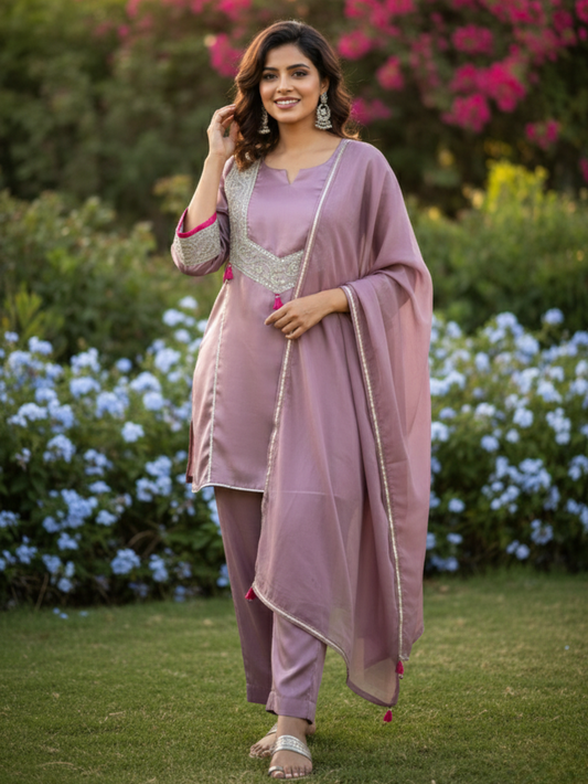 ROYAL MAUVE TISSUE SUIT SET