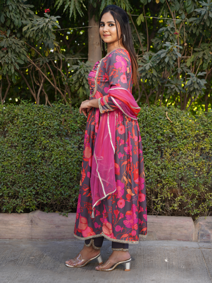 SCARLET STENCIL  STEEL ANARKALI SET