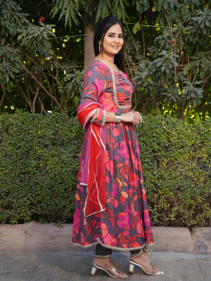 SCARLET STENCIL  STEEL ANARKALI SET