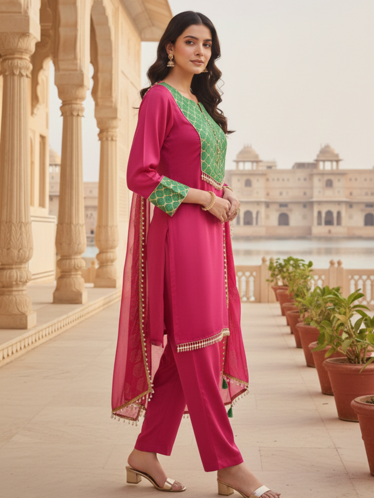 ROYAL MAGENTA PALAZZO ENSEMBLE WITH BROCADE ARTISTRY