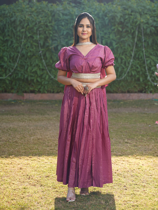 BURGUNDY BLISS SILVER SYMPHONY LEHENGA SET