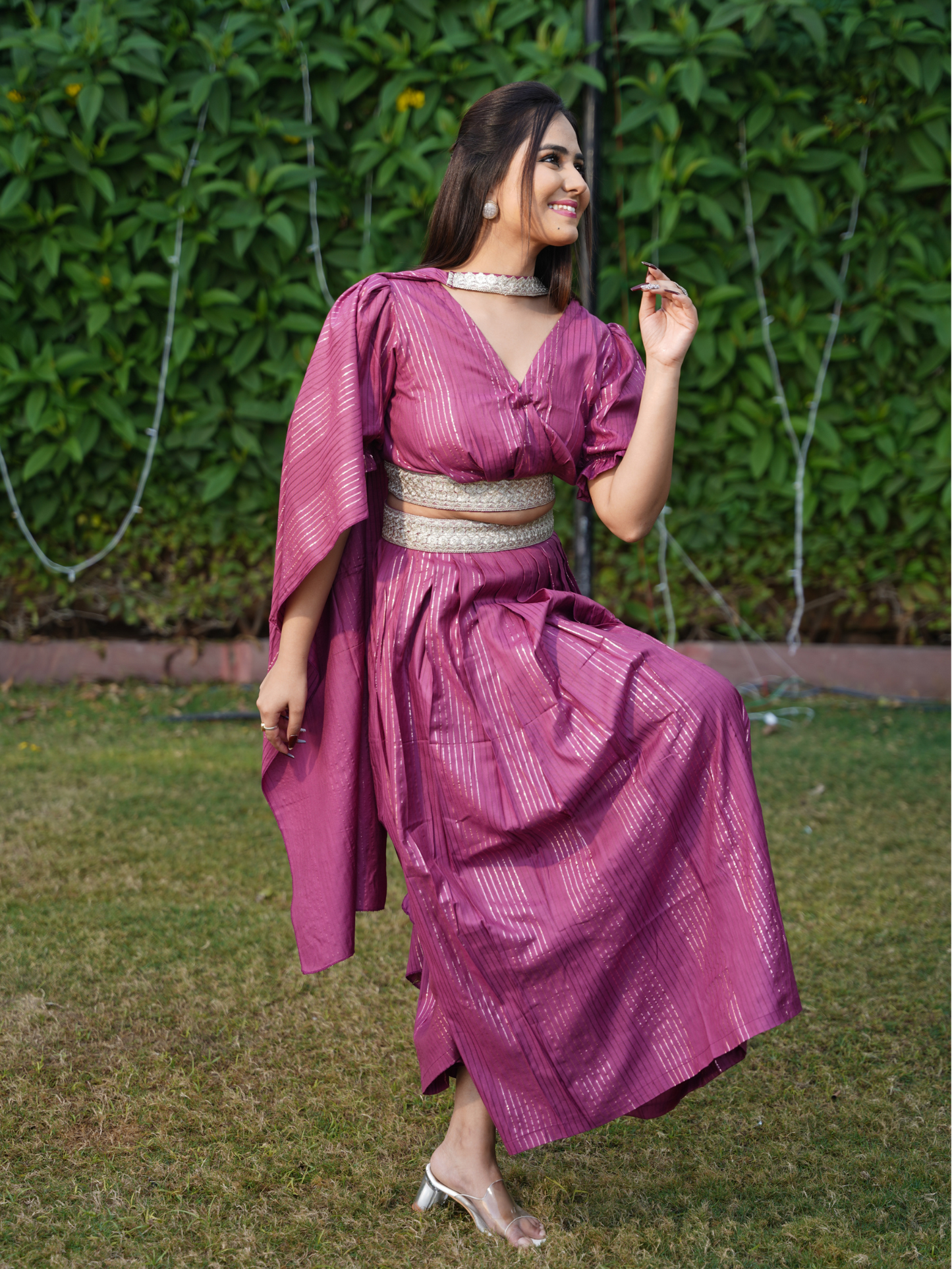 BURGUNDY BLISS SILVER SYMPHONY LEHENGA SET