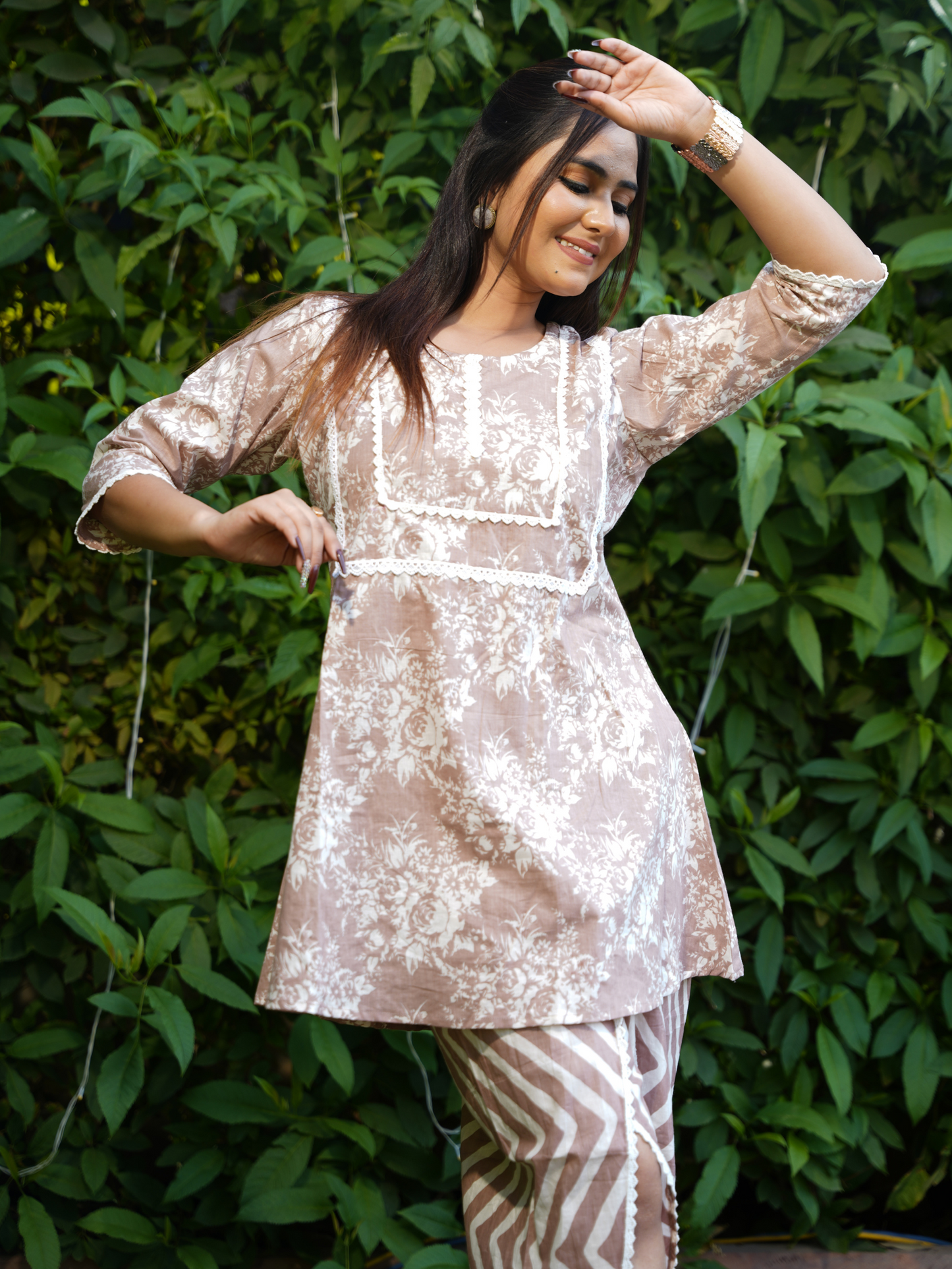 ALMOND BLOSSOM ANARKALI WITH LACE DRAPED DHOTI