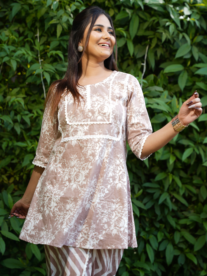 ALMOND BLOSSOM ANARKALI WITH LACE DRAPED DHOTI