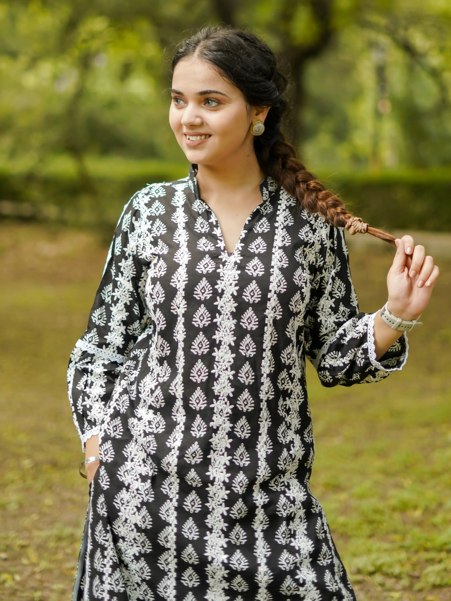 BLACK COTTON RAYON KURTA SET