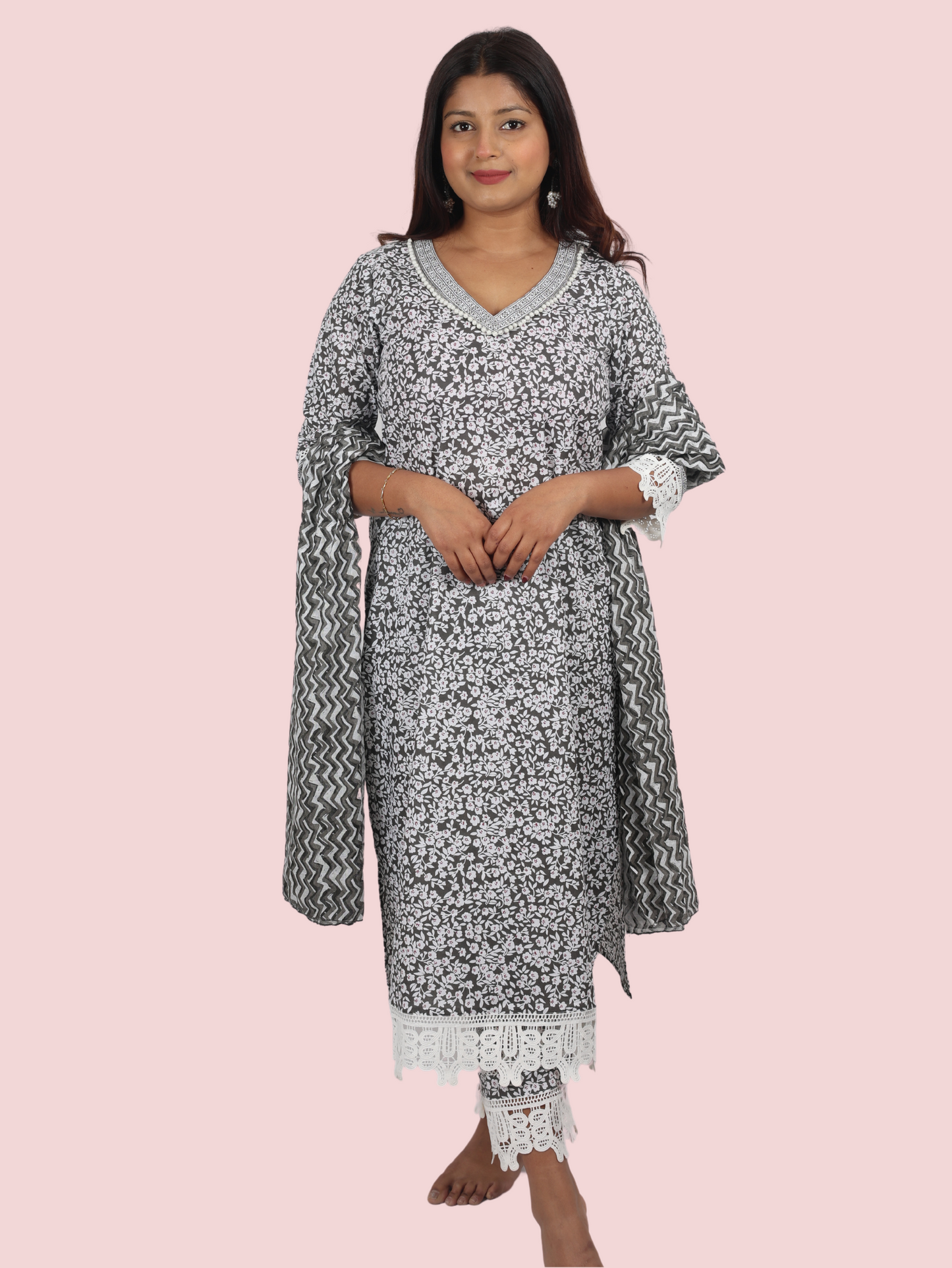 CHARCOAL PRINTED SUIT SET