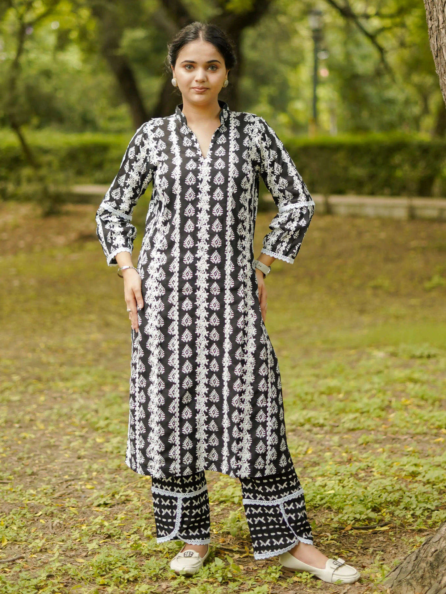 BLACK COTTON RAYON KURTA SET