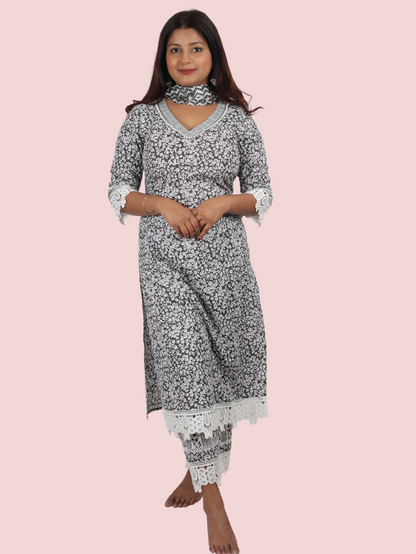 CHARCOAL PRINTED SUIT SET