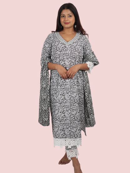 CHARCOAL PRINTED SUIT SET