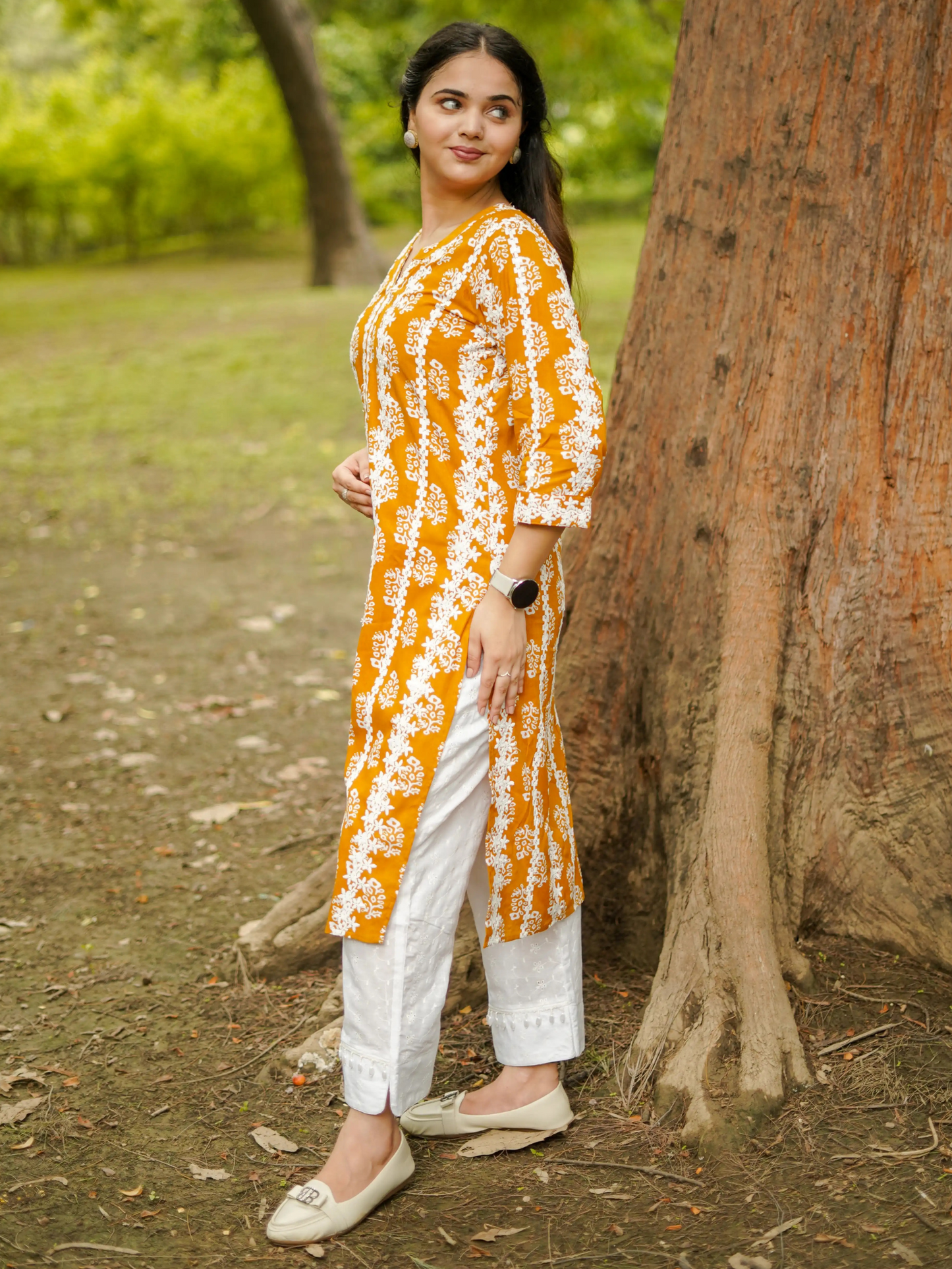 MUSTARD COTTON RAYON KURTA SET