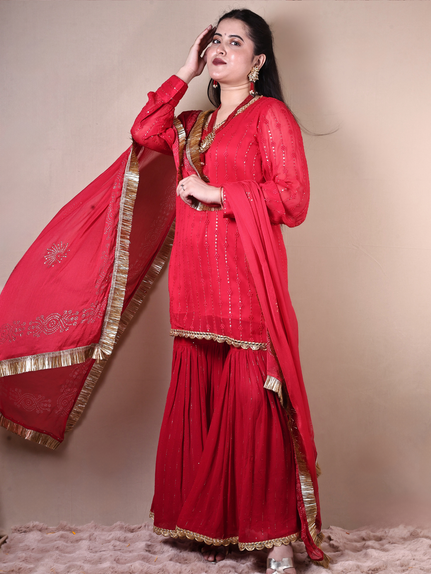 RED SHARARA SET