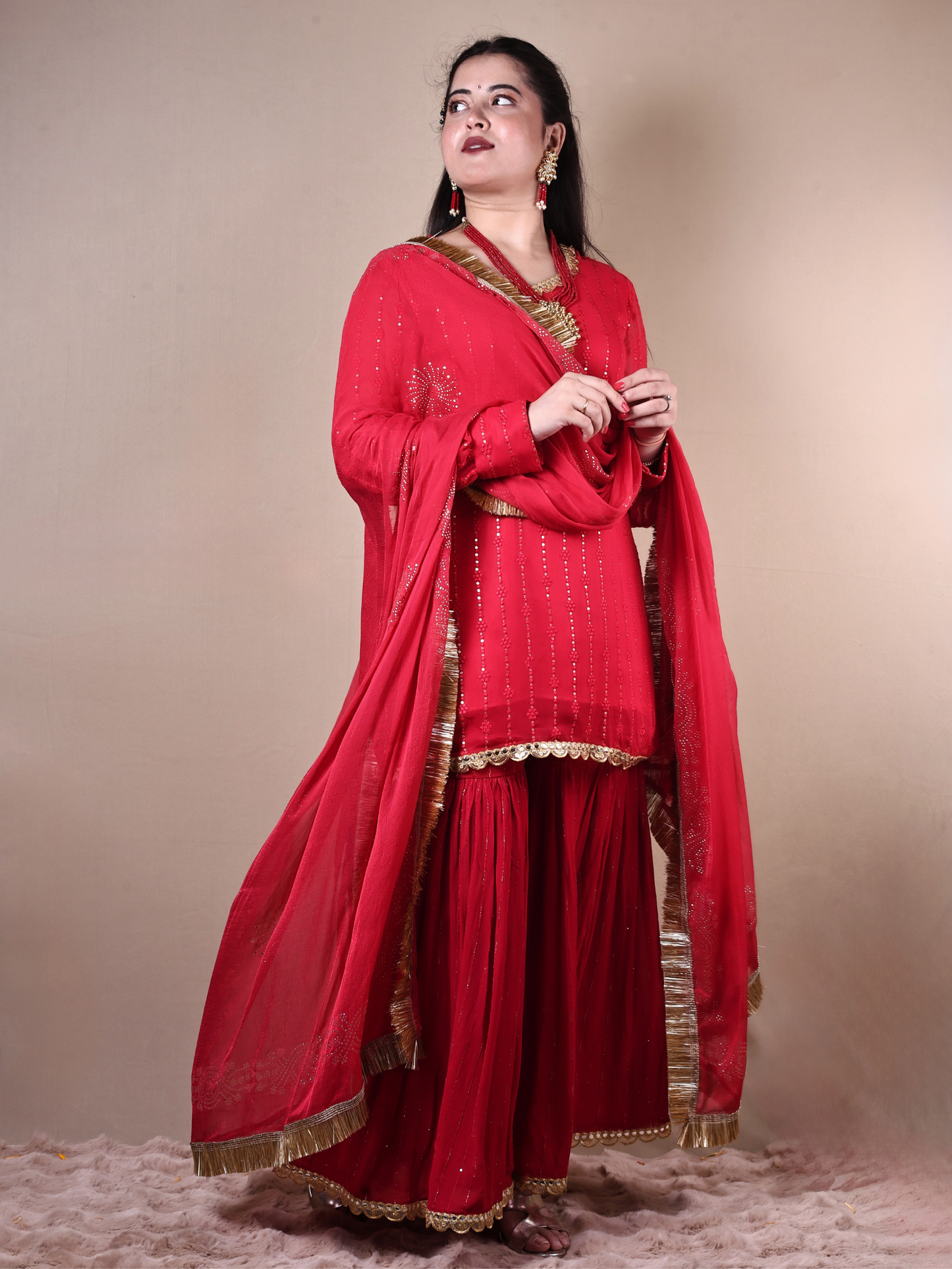 RED SHARARA SET