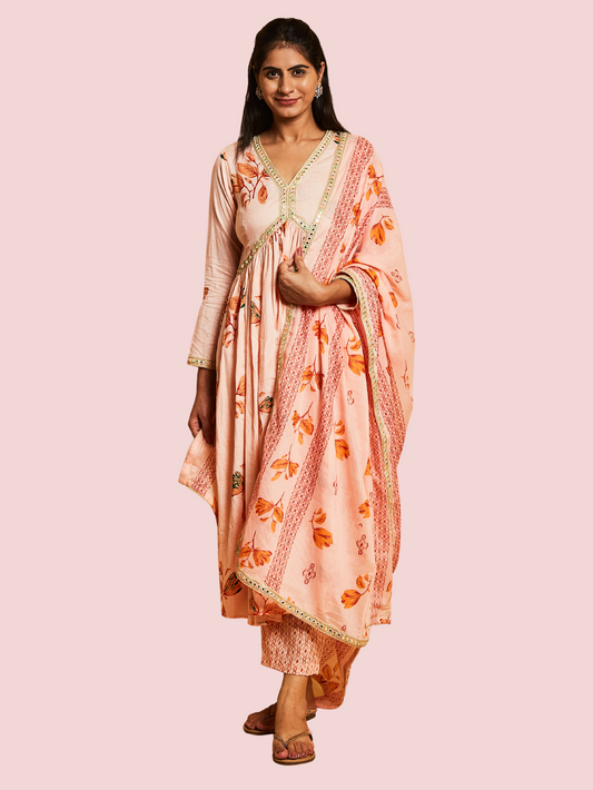 PEACH & GOLD STYLE ANARKALI SUIT SET