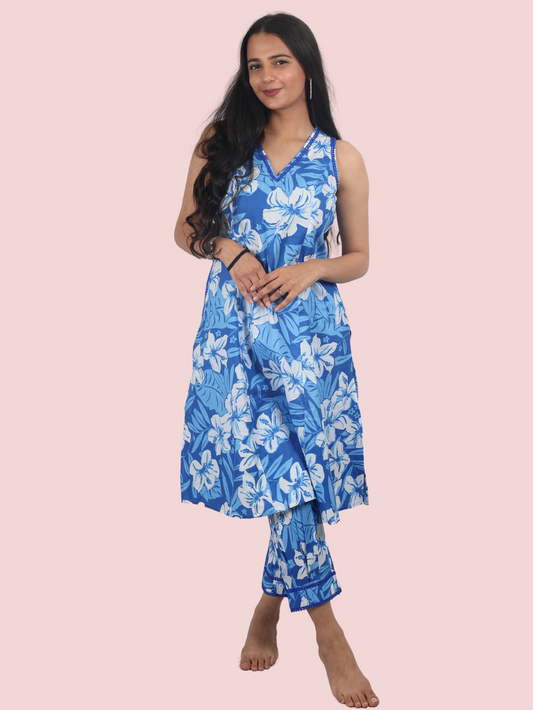 INDIGO - BLUE PRINTED COTTON KURTA WITH PANTS