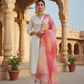 IVORY ELEGANCE MIRROR-WORK KURTA SET WITH SUNRISE ORGANZA DUPATTA