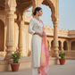 IVORY ELEGANCE MIRROR-WORK KURTA SET WITH SUNRISE ORGANZA DUPATTA