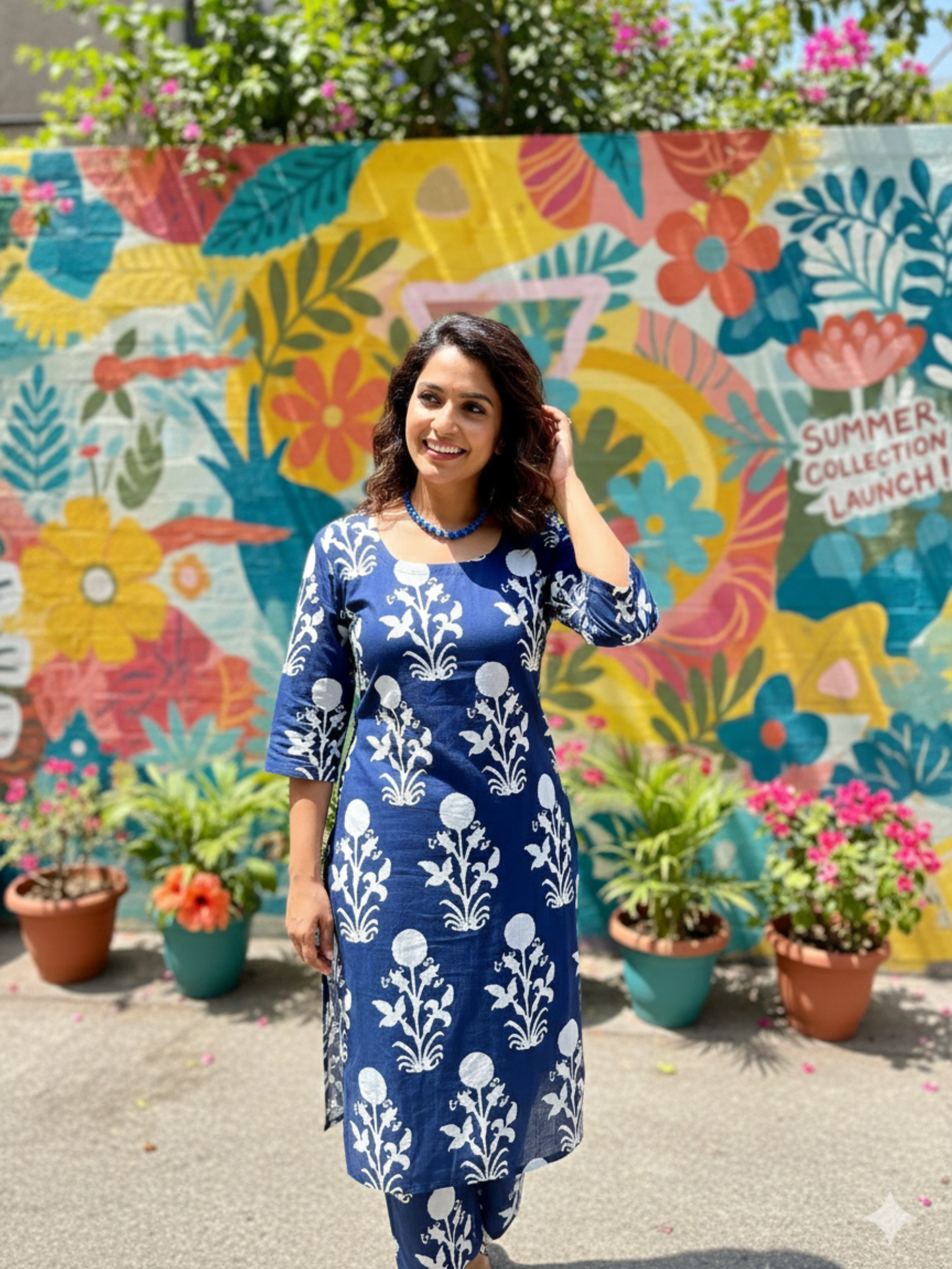 INDIGO BLOOM COTTON KURTA SET