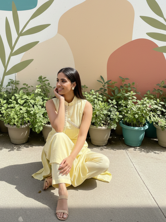 LEMON GLOW COTTON GLAZE KURTA SET