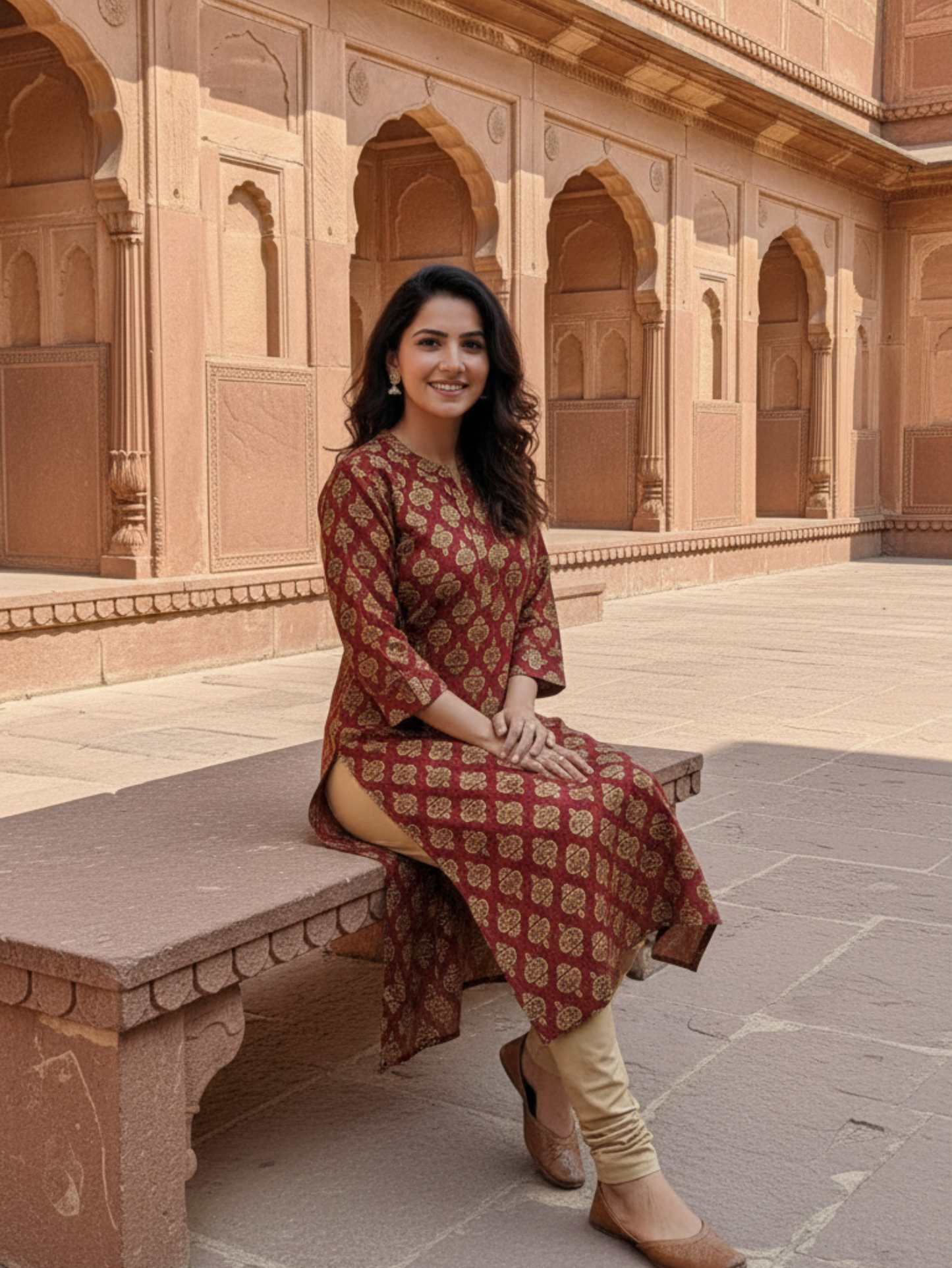 MAROON HERITAGE BLOCK PRINT KURTA