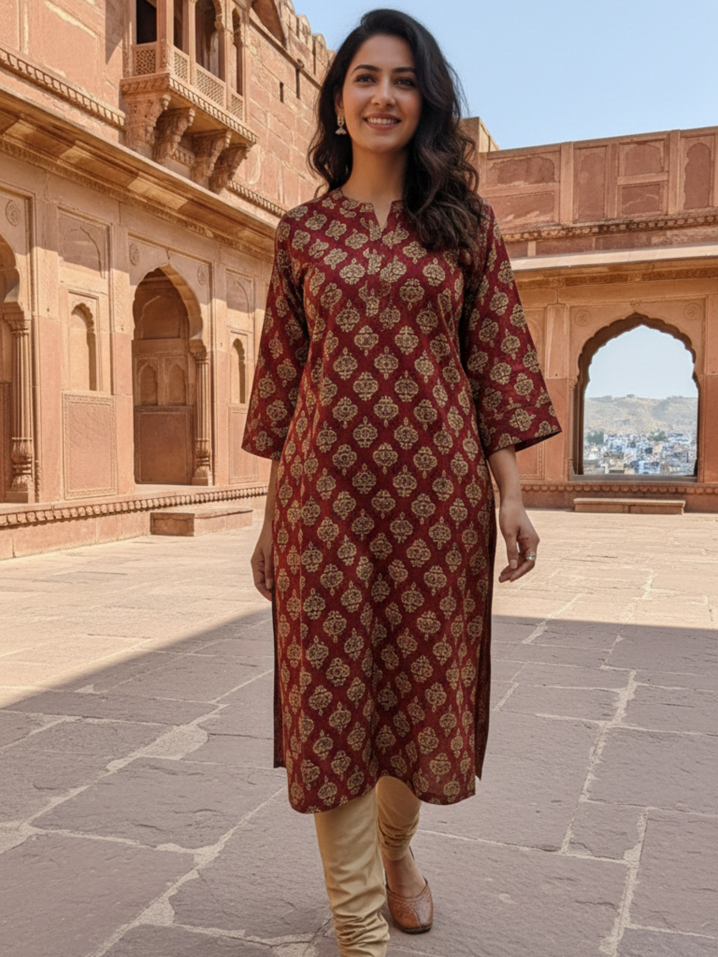 MAROON HERITAGE BLOCK PRINT KURTA