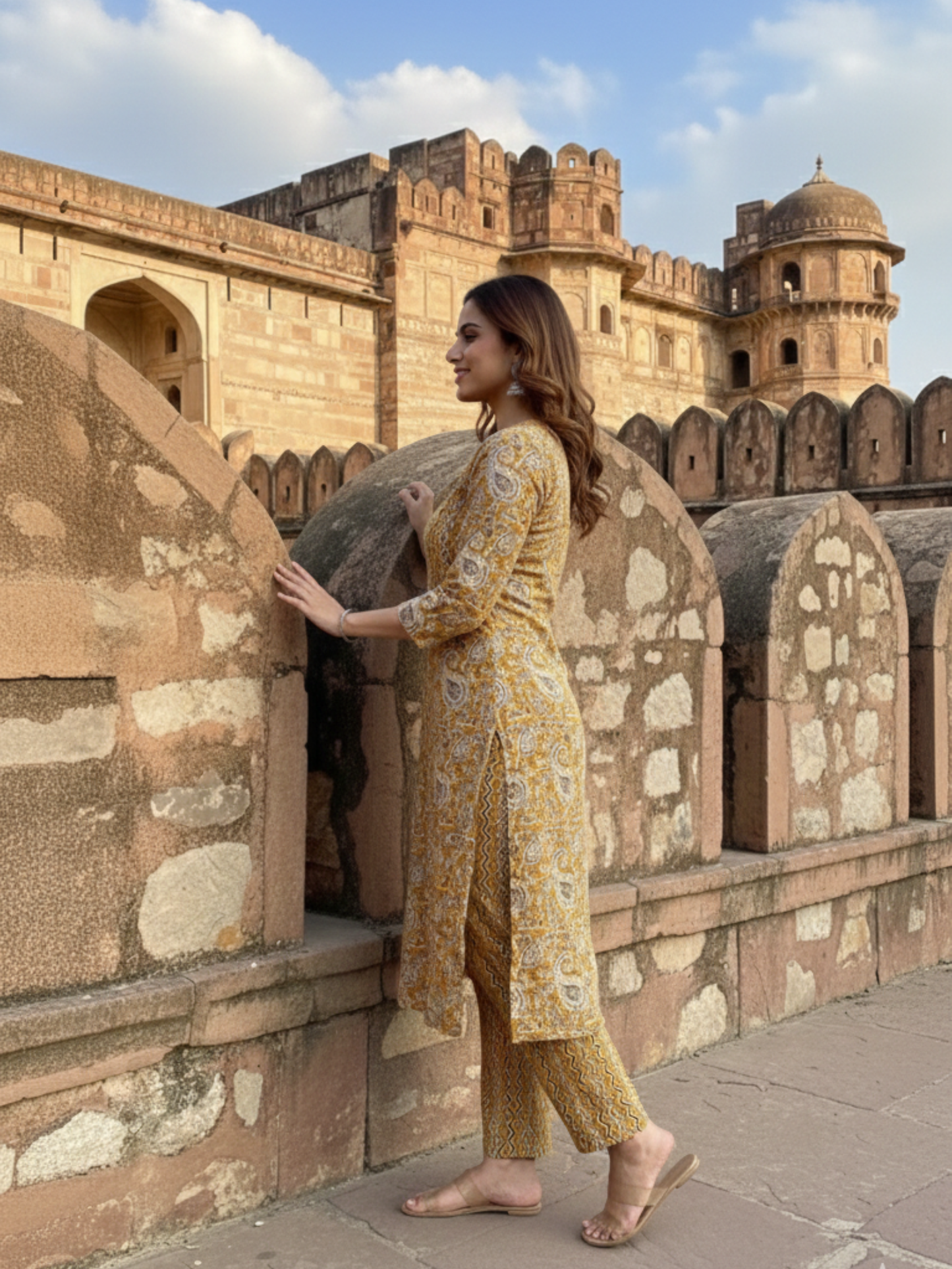 MUSTARD ROYALE PAISLEY COTTON KURTA SET