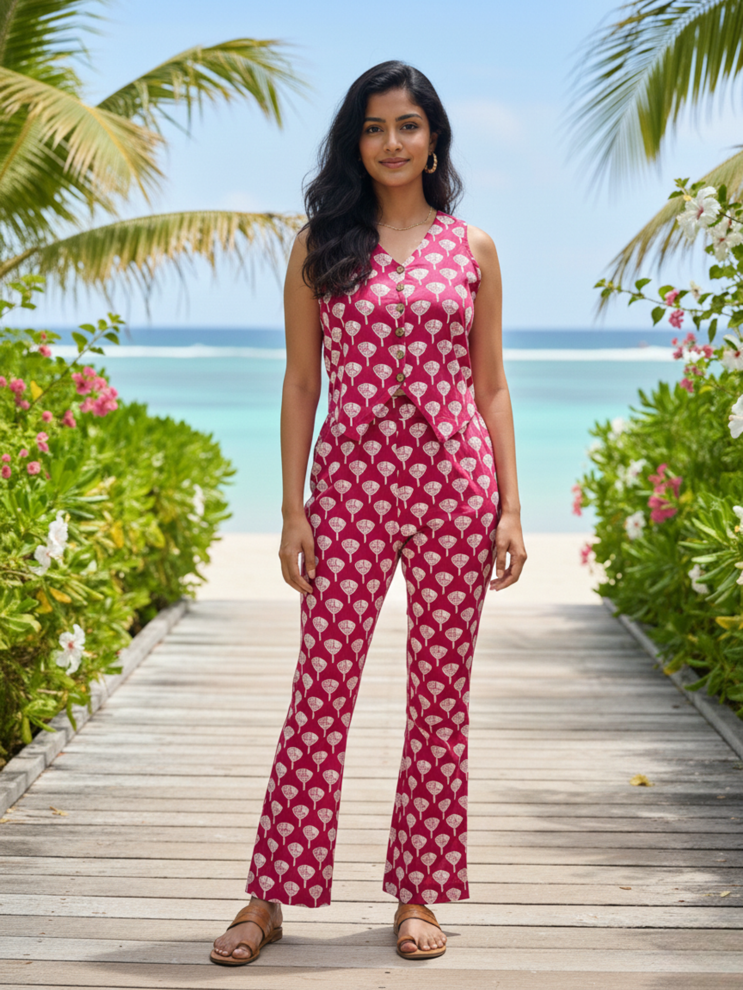 PRINTED SLEEVELESS OFFICE WEAR CO-ORD SET