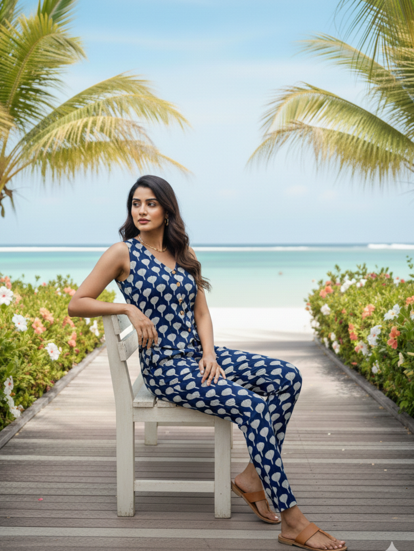 PRINTED SLEEVELESS OFFICE WEAR CO-ORD SET