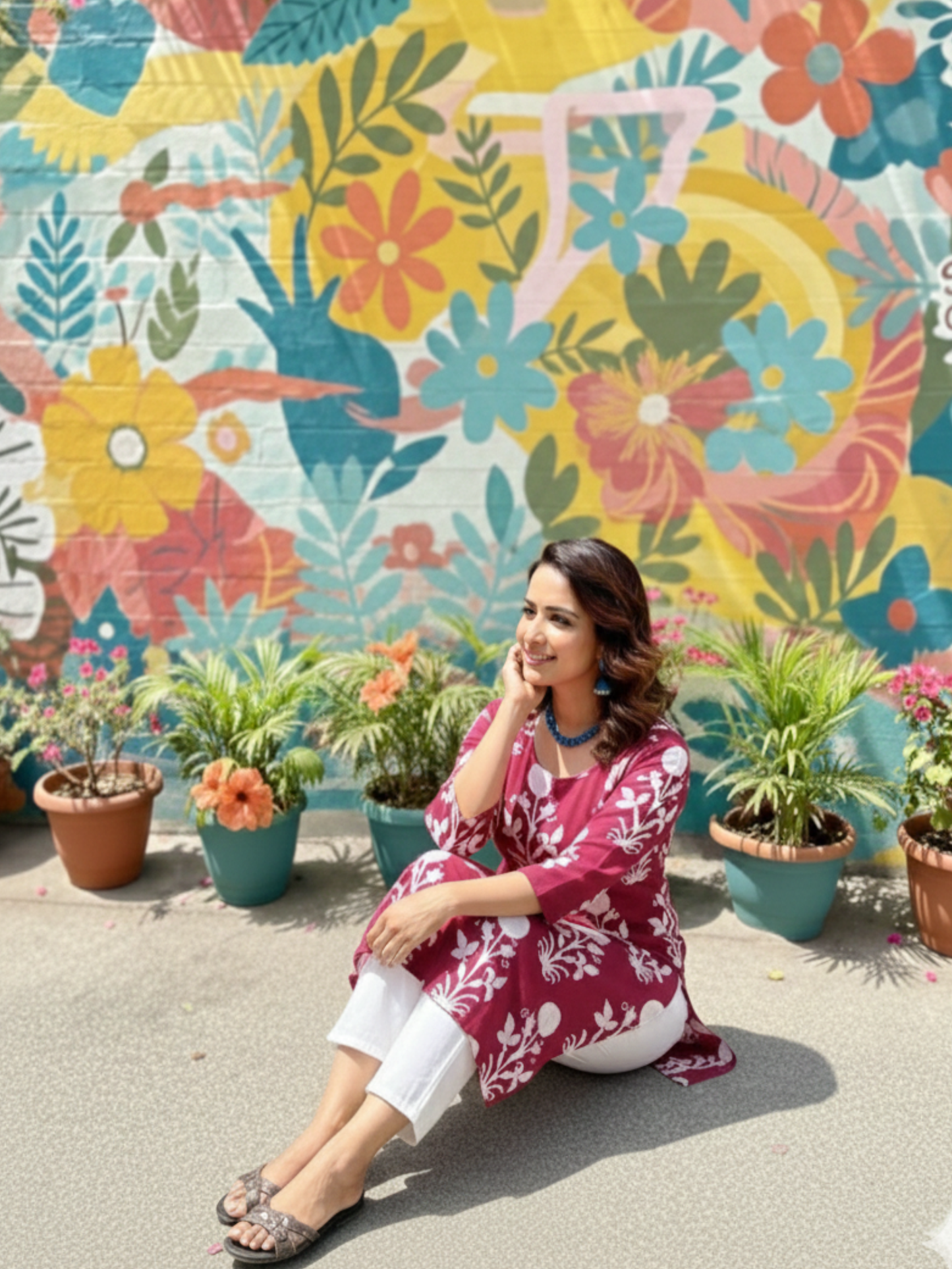 PINK  COTTON PRINT KURTA