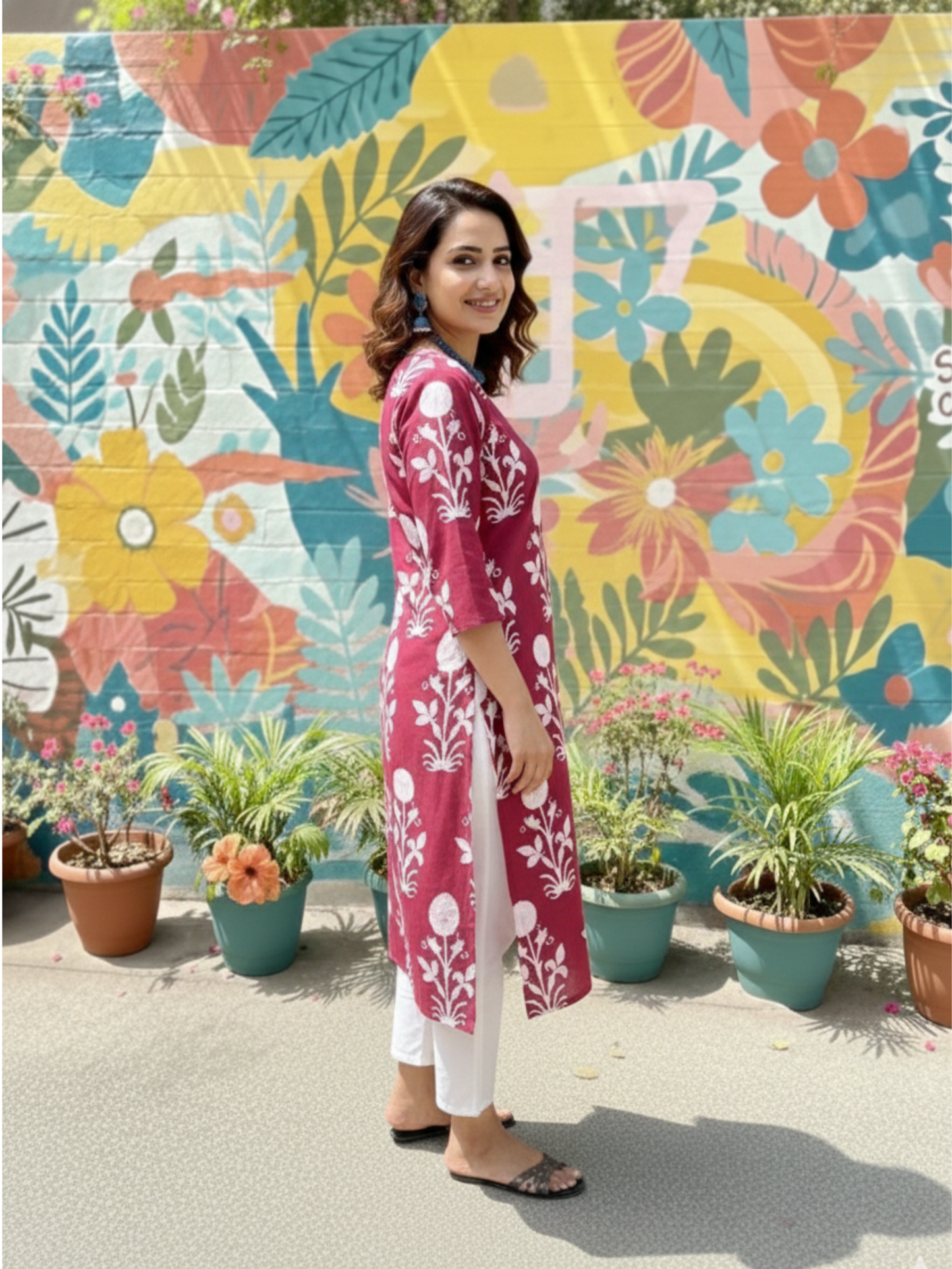 PINK  COTTON PRINT KURTA