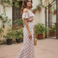 FLORAL OFF-SHOULDER CROP TOP WITH SLIT SKIRT SET