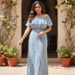 BLUE OFF-SHOULDER TOP AND SKIRT SET