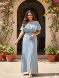 BLUE OFF-SHOULDER TOP AND SKIRT SET