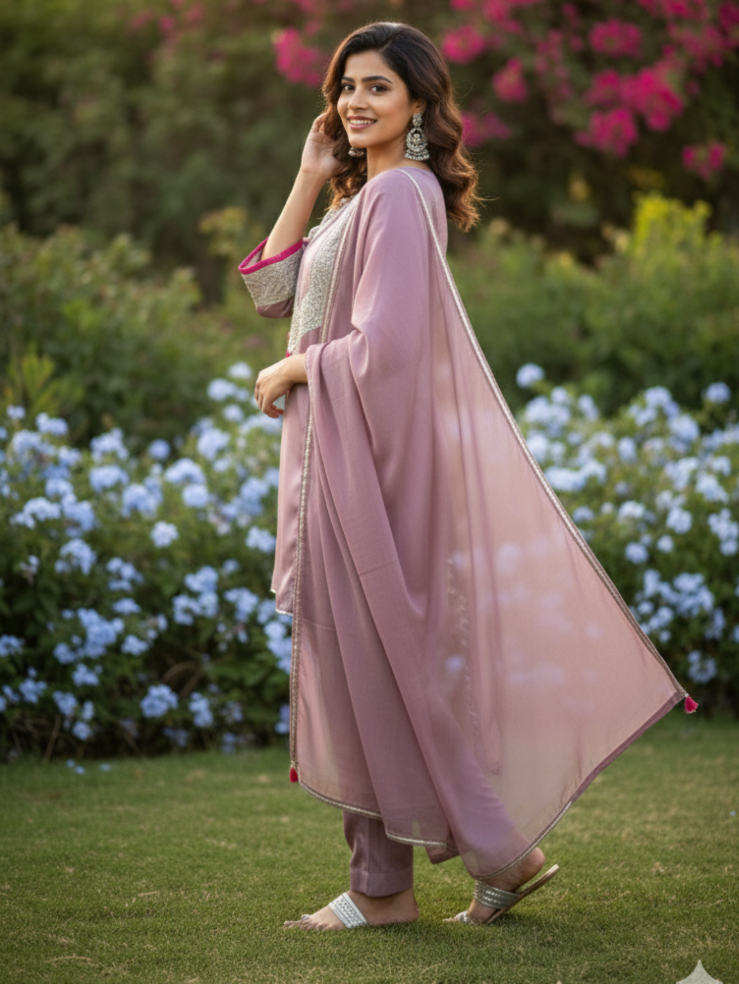 ROYAL MAUVE TISSUE SUIT  SET