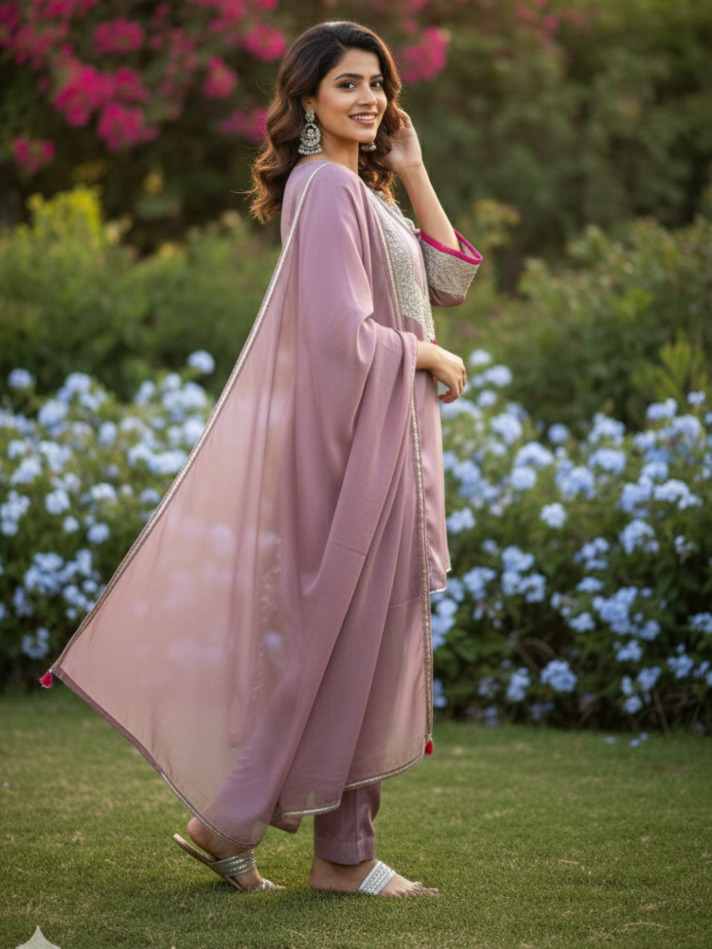 ROYAL MAUVE TISSUE SUIT  SET